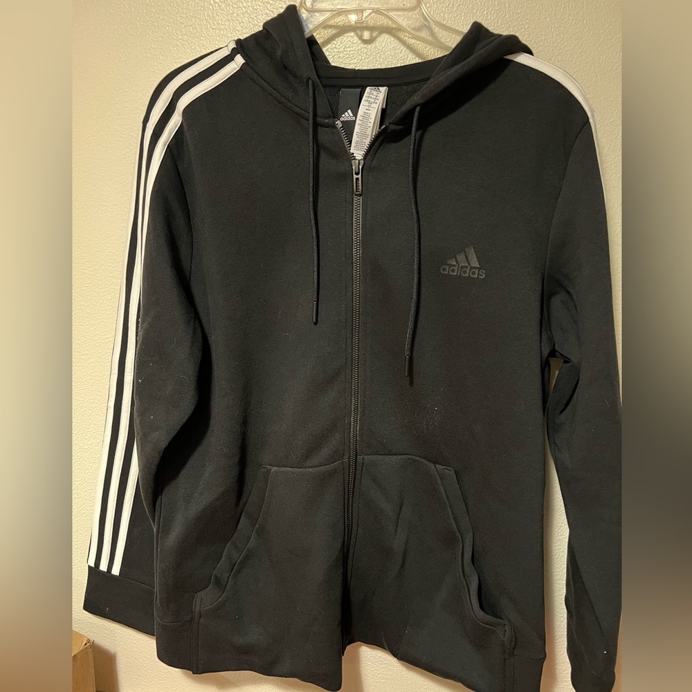 Adidas Black Hoodie with White Sleeve Stripes